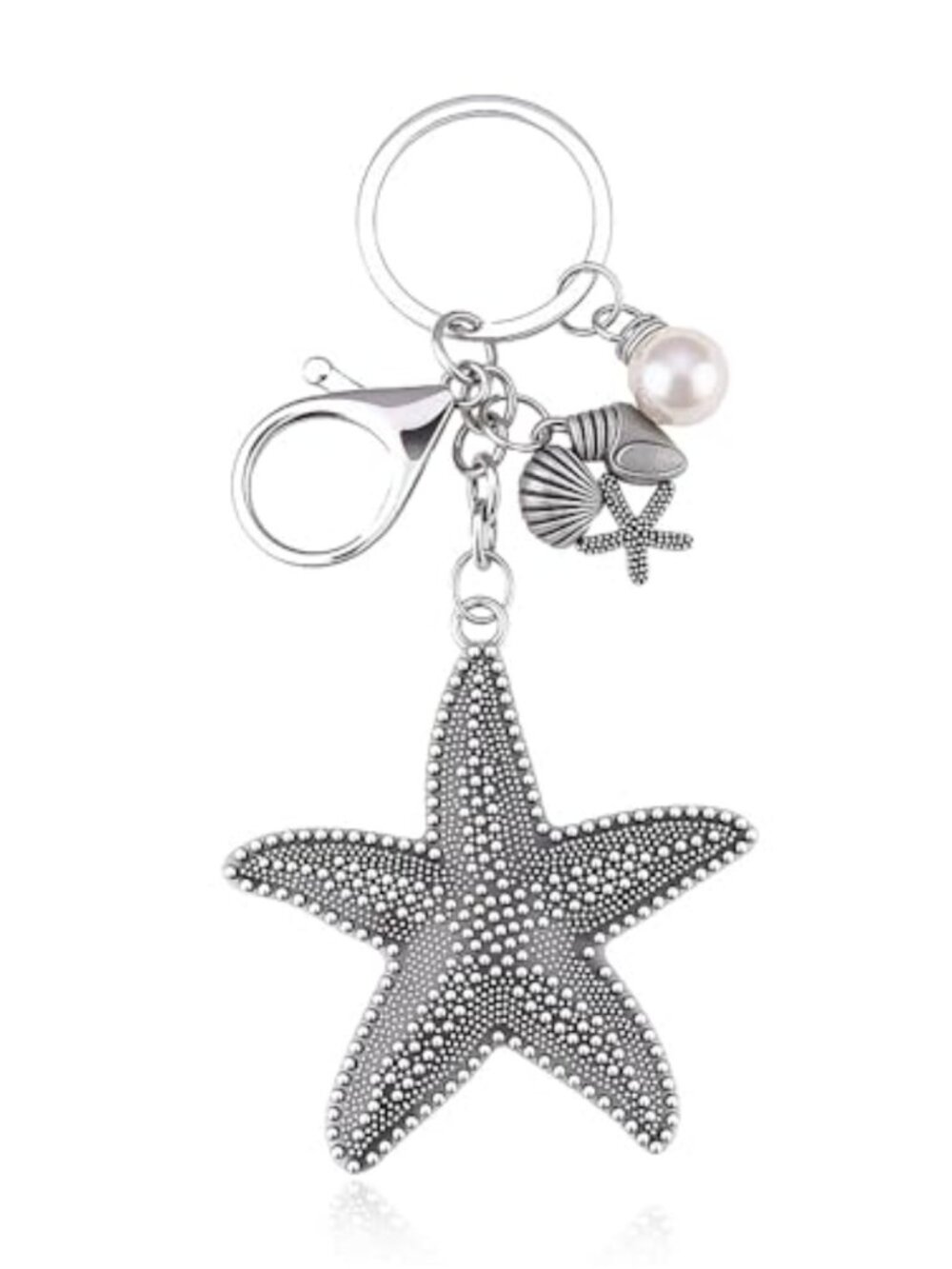 Large Starfish Keychain Silver Beach Bag Charm Purse Accessory